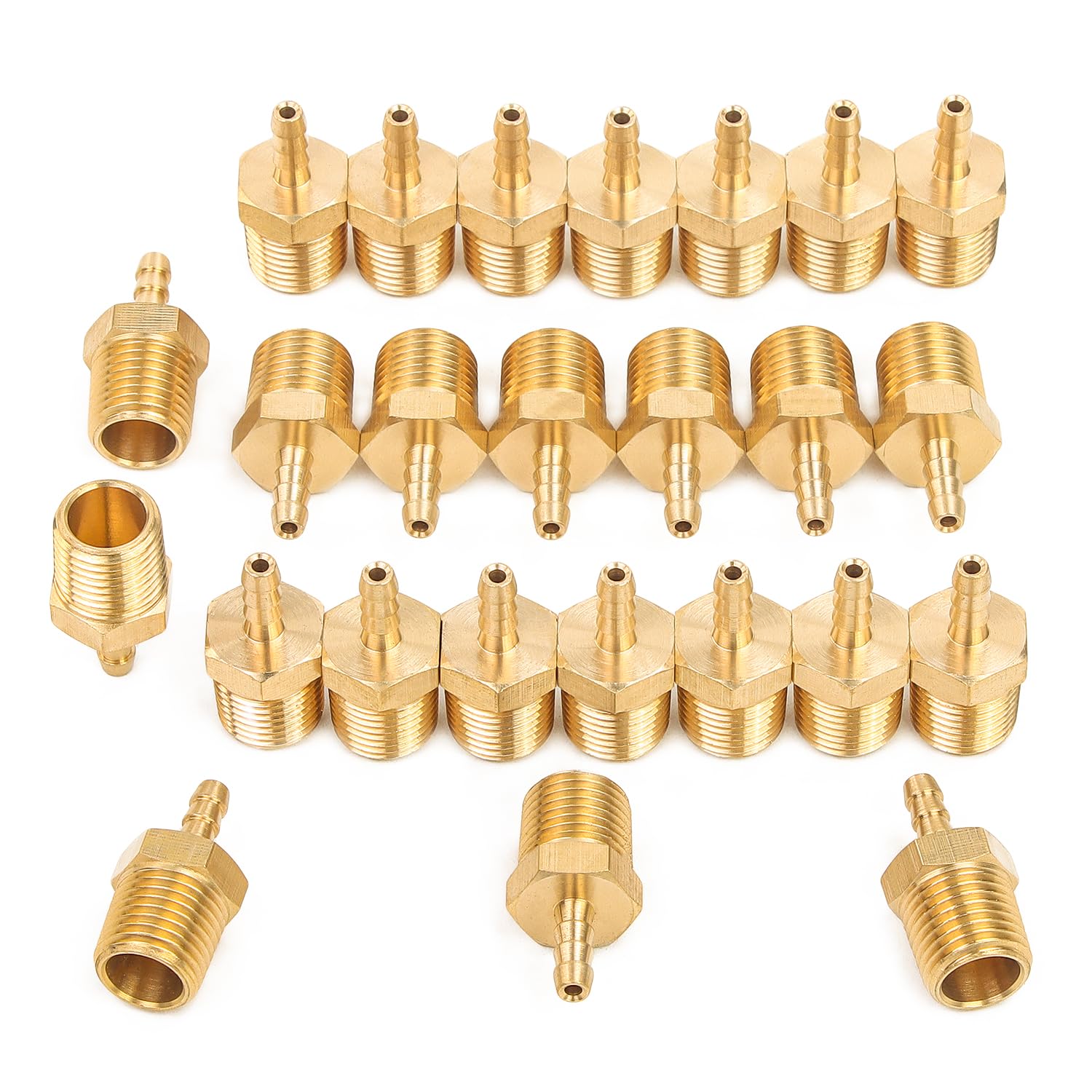 LTWFITTING Brass 1/4-Inch Male BSPT x 3mm Hose Barb Coupler Adapter Fitting for Vehicle Fuel System, HVAC System (Pack of 25)