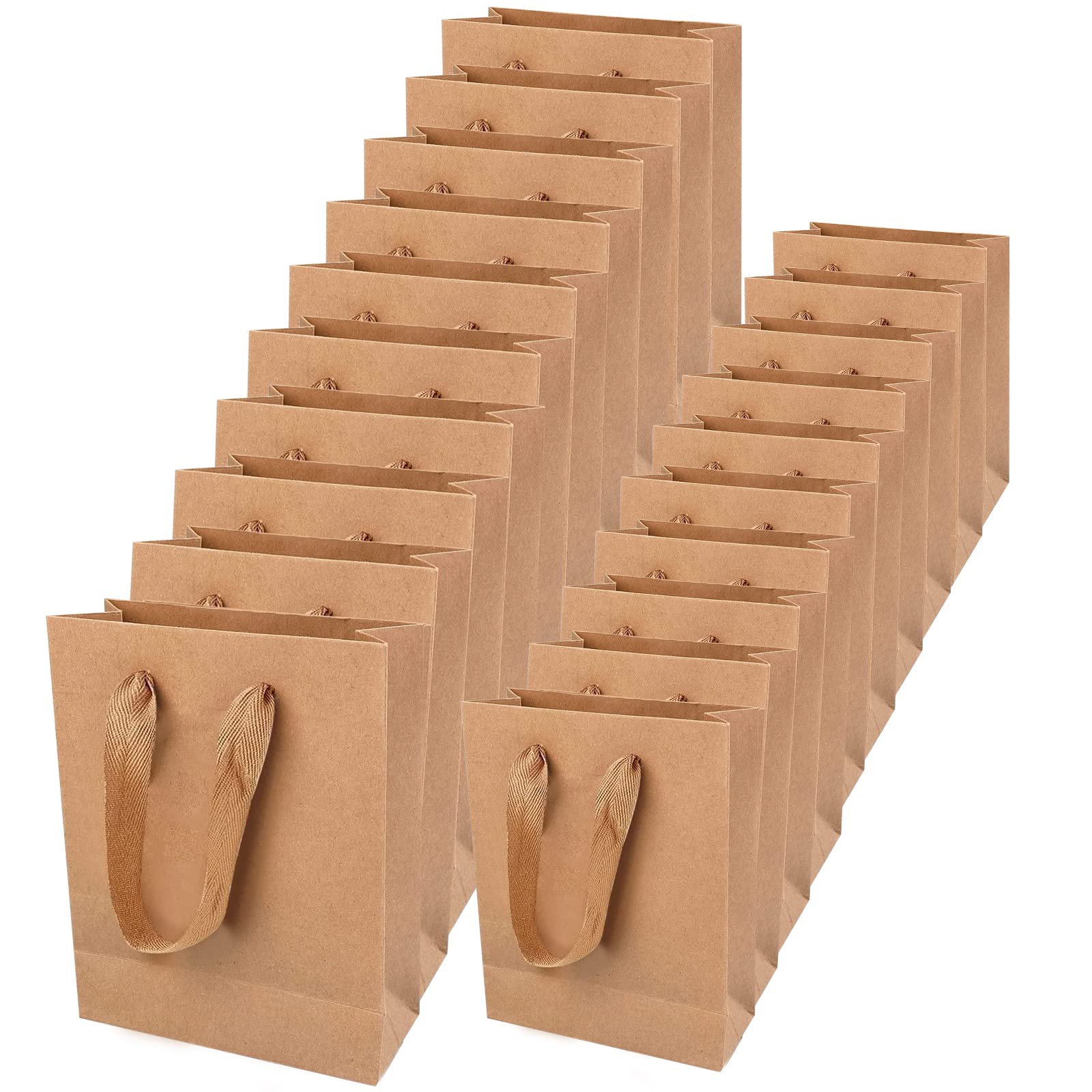 AKOFIC Brown Kraft Paper Bags with Strong Handles, 20 Pack Recyclable Gift Bags for Party, Wedding, Birthday Celebrations