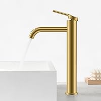KENES Brushed Gold Bathroom Sink Faucet Single Hole One Handle Vessel Sink Faucet Gold Modern Bathroom Faucet Washroom Vanity