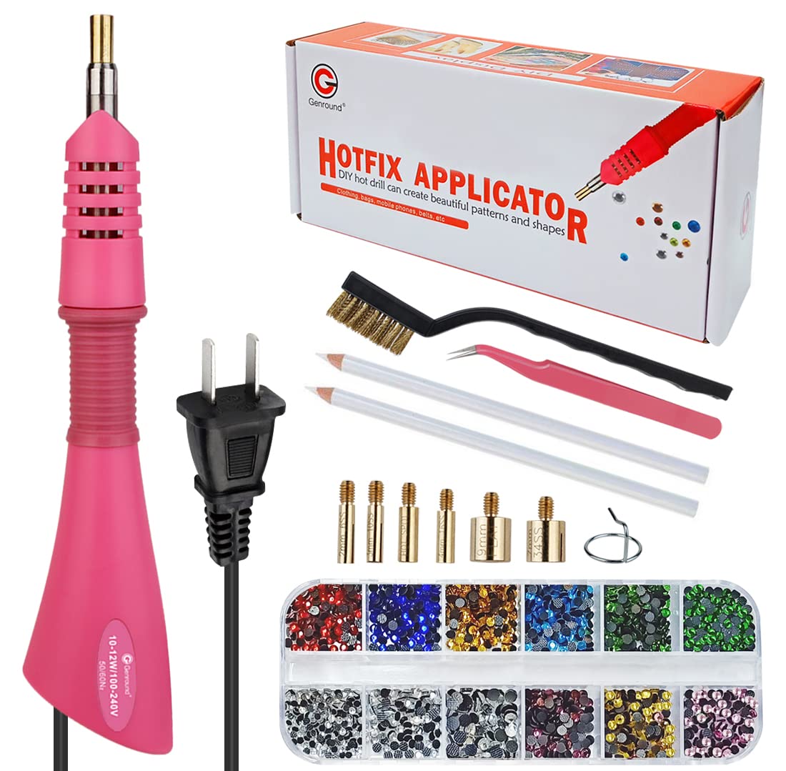 Photo 1 of Hotfix Applicator, Genround Hotfix Rhinestones Applicator Bedazzler Kit with Rhinestones Wand Setter Tool and Mixed Color Rhinestone, Rhinestone Picker, Hotfix Tips, Tweezer and Brush