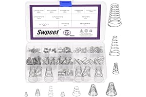 Swpeet 123Pcs 10 Sizes 0.3/0.5/0.7/0.8/1 Stainless Steel Conical Spring Taper Spring Assortment Kit, Metal Tower Springs Coni