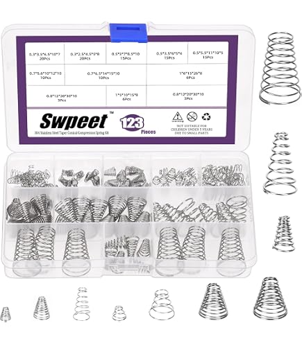 Rustark 123 Ressorts Coniques Acier Inoxydable - 10 Tailles - Kit Ressorts Compression Pour Réparation Maison