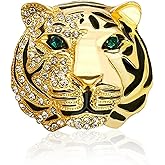 Rhinestone Tiger Head Brooch Pins.Gold Animal Lapel Pin,Charm Lion Coat Collar Brooch for Men Suit Pin