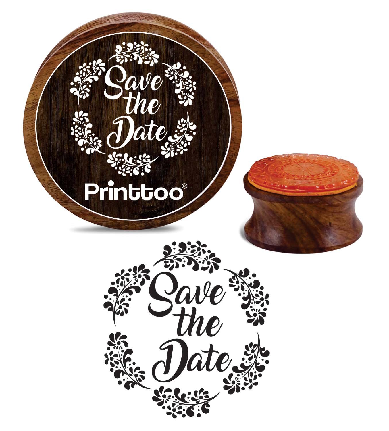 Printtoo Round Save The Date with Floral Pattern Wooden Rubber Stamps Craft Textile-2 Inch