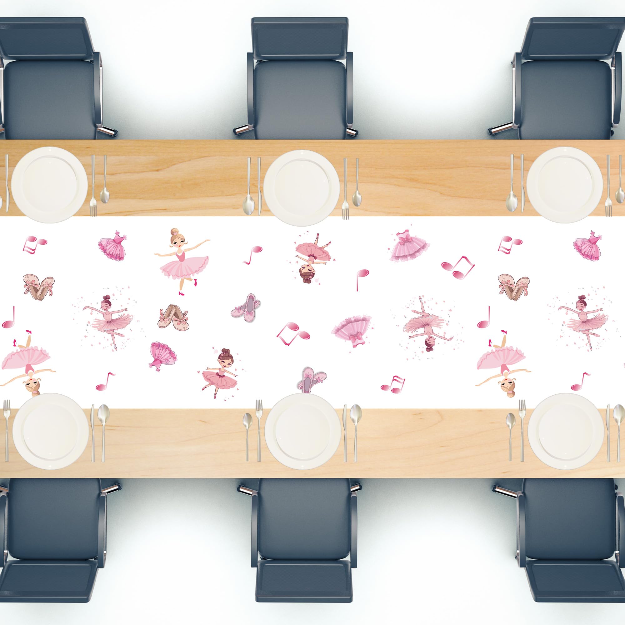 Photo 1 of 2Pcs Ballet Dance Table Runner-Dacing/Dance Movements Ballerina Baby Shower First 21st Birthday Party Decorations Favors Supplies Table Runner Tablecloth