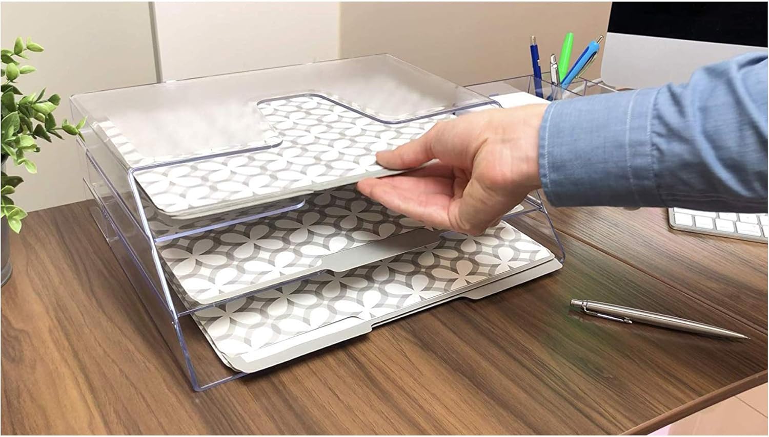 Acrimet Horizontal Triple File Folder Organizer (Clear Crystal Color): Home Improvement