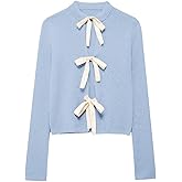 Pinclodly Tie Front Cardigan Sweaters for Women Y2K Bow Tie Open Front Cardigans Crewneck Long Sleeve Sweaters