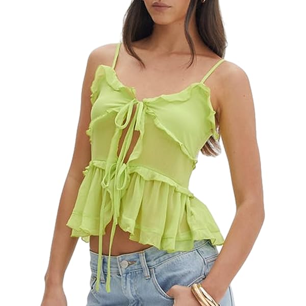 Womens Front Tie Tank Top Spaghetti Strap V Neck Camisole