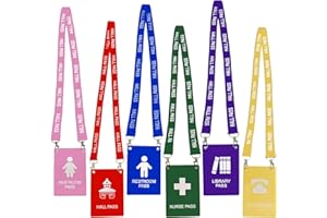 BEMAXY Hall Pass Lanyards with Large Card Passes, Unbreakable School Classroom 5 Inch Passes Set for Teacher Parents(Hall Bathroom Library Office & Nurse),6 Pcs