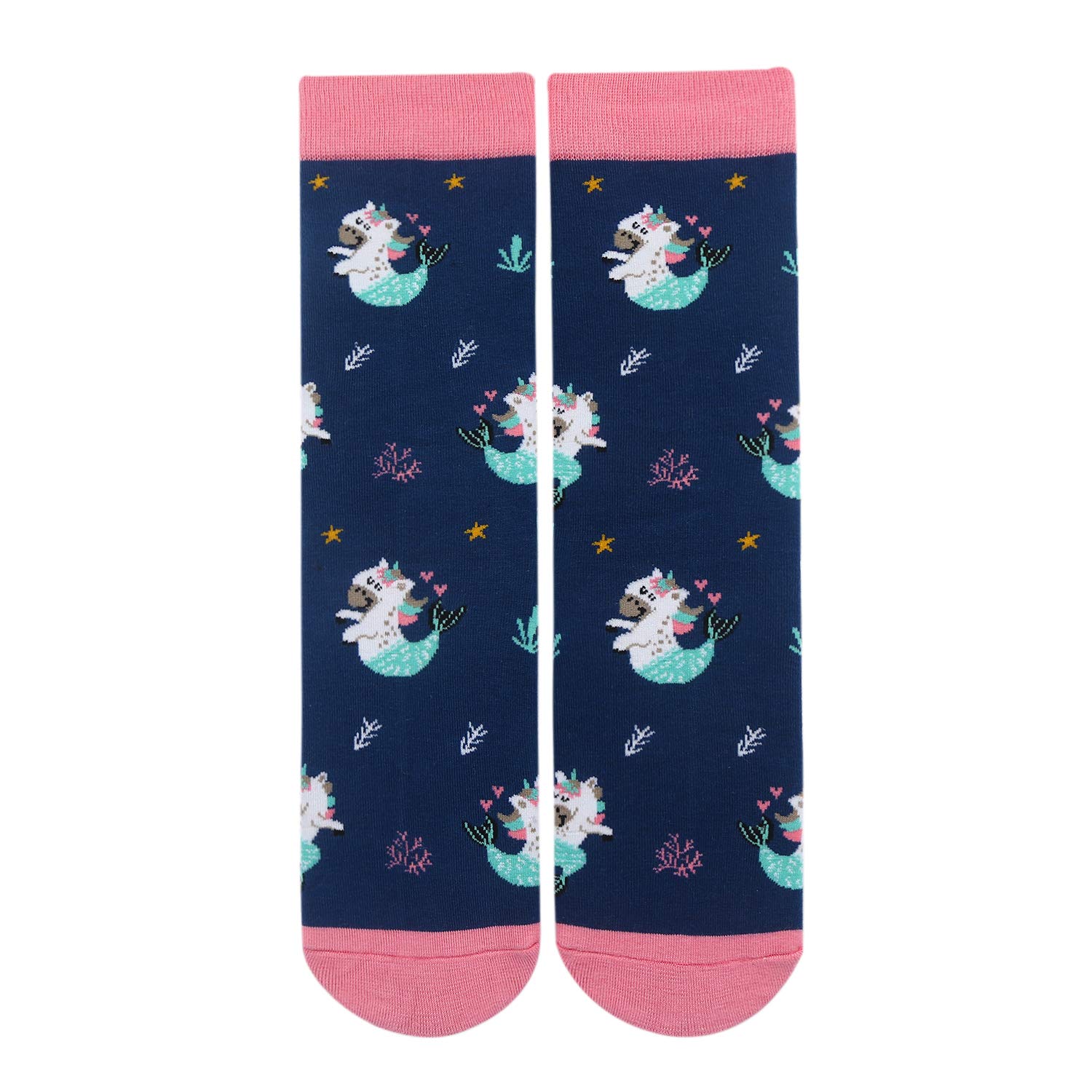 Womens Girls Funny Novelty Unicorn Crew Socks Crazy Casual Rainbow Cotton Socks (Mermaid)