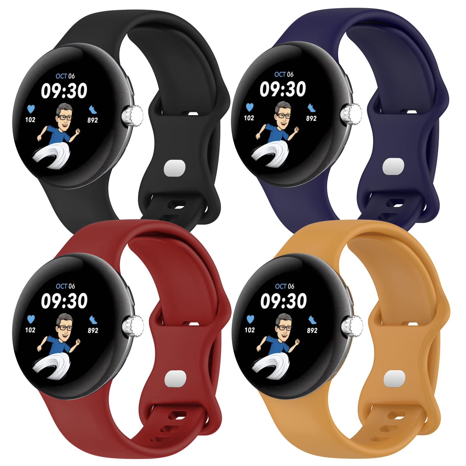 SOLOLUP 4 Pack Silicone Straps for Google Pixel Watch 4/3/2/1 Strap 41mm Men Women,Soft Silicone Sport Band Adjustable Waterproof Wristband Replacement Bracelet for Google Pixel Watch 4 3 2 1 Band,L