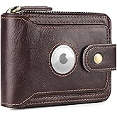 COZSEDY Airtag Wallets For Men With Zipper RFID Blocking Leather Bifold Mens Wallet - Big Capacity Credit Card Travel Wallet - Flap ID Window Zip Coin Pocket (Coffee)