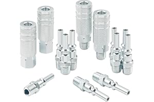 HOOTSUM Lincoln L-style Air Hose Fittings, 1/4 in. Steel Male and Female Couplers with Male Plugs 14 Pieces Compressor Accessories Quick Connect Fittings