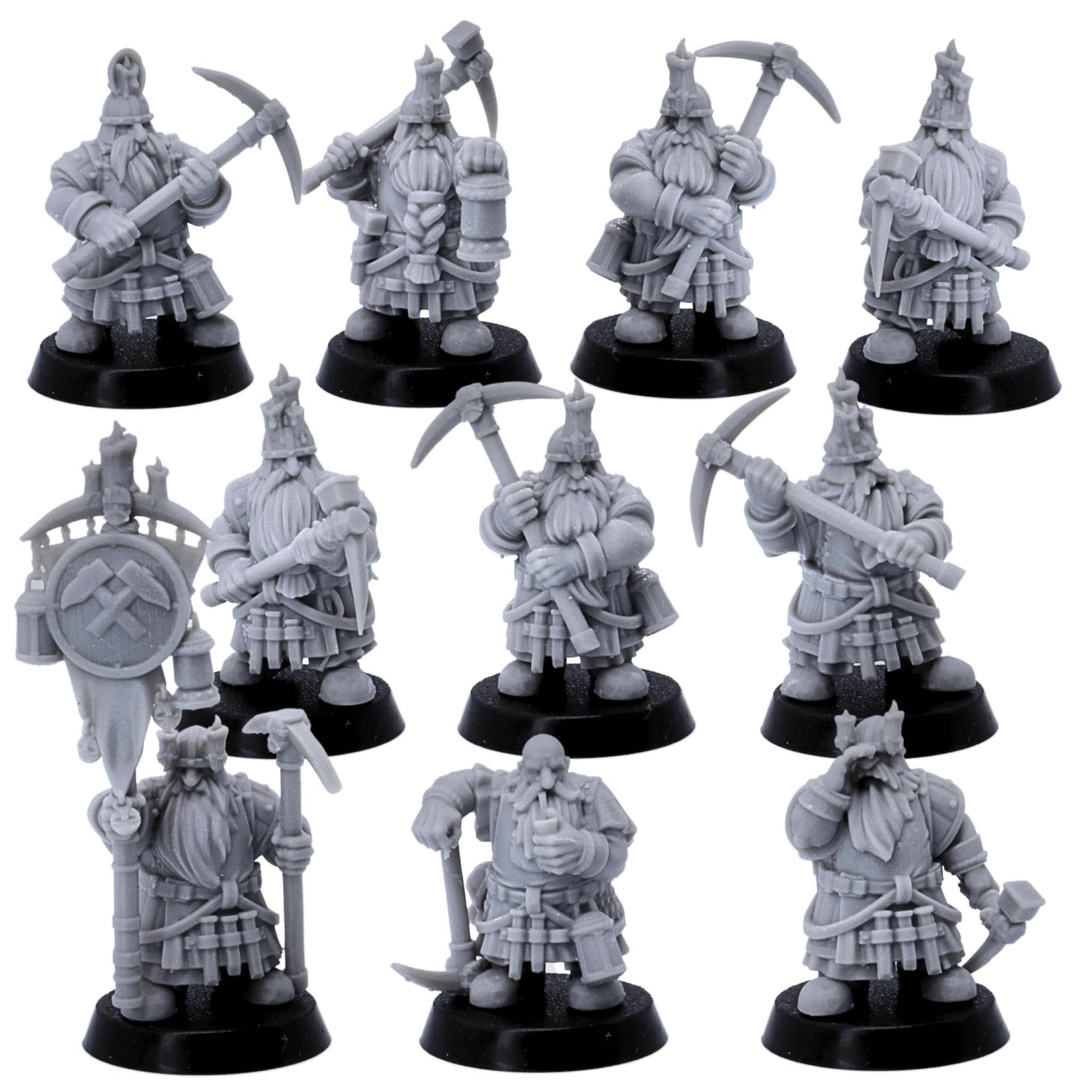 Forged Terrain Dwarf Miner Miniature Set 32mm scale - Unpainted Fantasy Figures for Tabletop RPG DnD Fantasy Tabletop Gaming g Dwarven Army Unit Figures