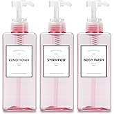 YACEYACE Pink Shampoo and Conditioner Set of 3, 16.9oz Clear Shampoo Bottles with Pump Dispenser, Body Wash Dispenser, Shower Bottles