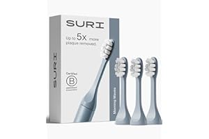 SURI Recyclable Plant-Based, Electric Toothbrush Heads - Built-in Tongue Scraper, Long Lasting Replacement Heads | Compatible Only Sonic Electric Toothbrush - Sea Mist, Pack of 3