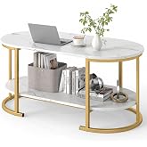 CLEEMAN Oval Coffee Table with 2-Tier Open Storage Shelf | Wooden Accent Table with 5" Ground Clearance, Modern Farmhouse Center Table with Metal Frame for Living Room