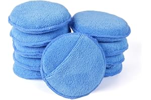 AUTO CARE Microfiber Wax Applicator, AutoCare Ultra-Soft Microfiber Wax Applicator Pads with Finger Pocket Wax Applicator for Cars Wax Applicator Foam Sponge (Blue, 5" Diameter, Pack of 10)