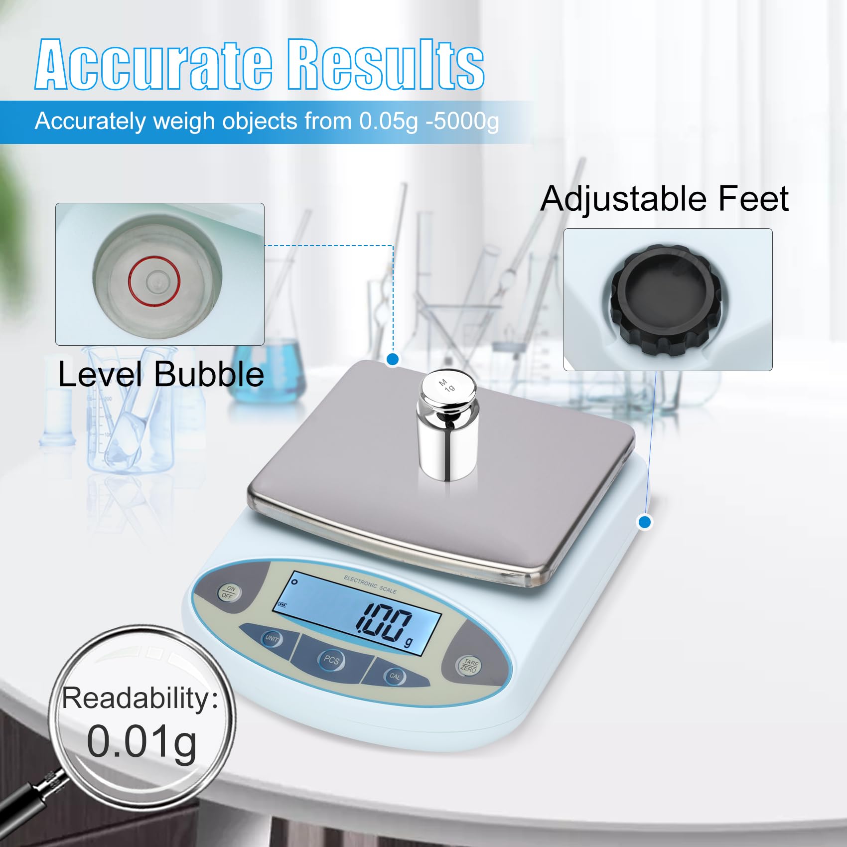 Lab Scale 5000g X 0.01g,13 Unit 0.01g Accuracy High Precision Digital ...