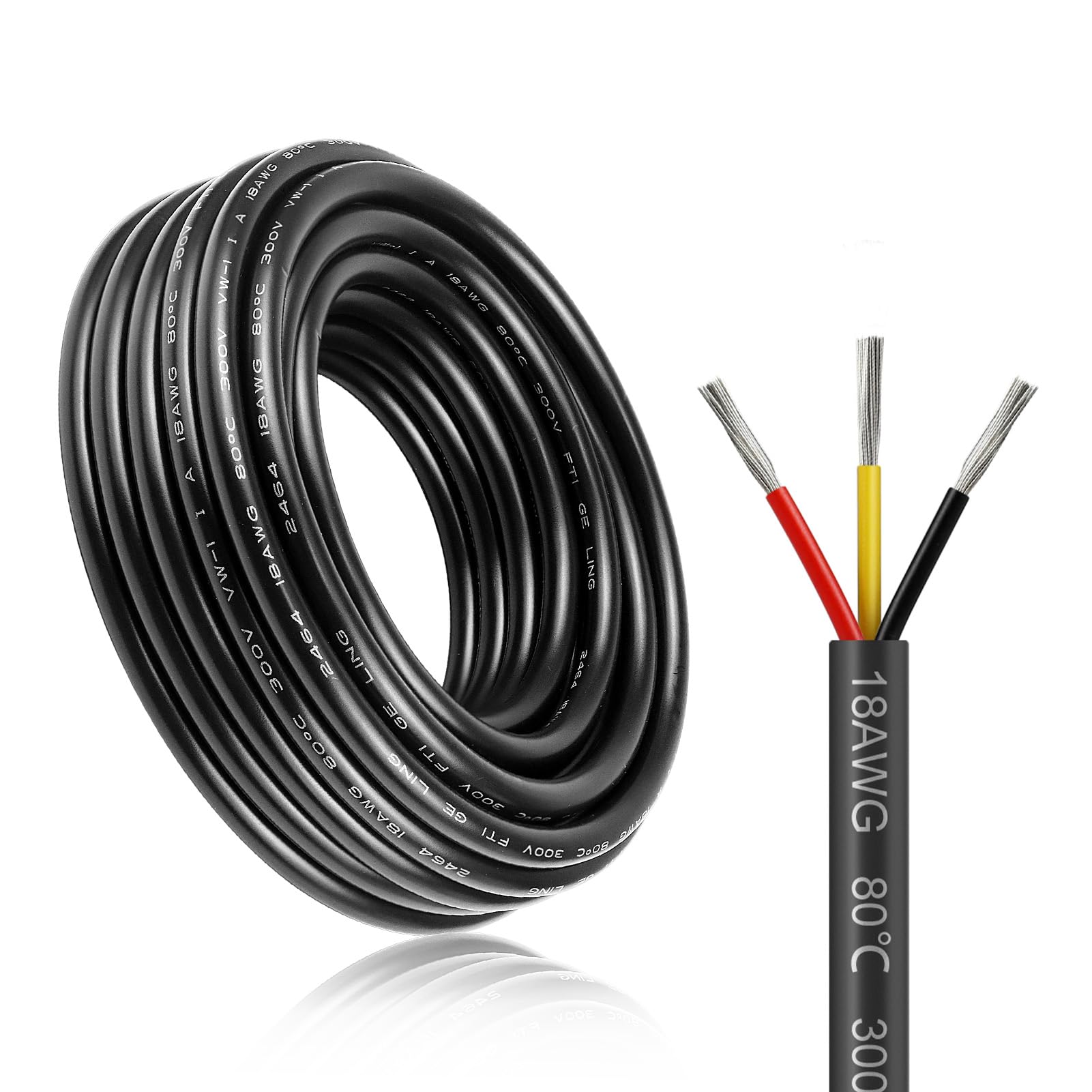 10M/32.8ft 12V Low Voltage Wire, Outdoor Landscape Lighting Cable, 3*0.75mm² Conductor Extension Cable, 18AWG Electrical Cord Red & Black Tinned Copper Hookup Wire Kit, 3 Core with Black Reel Package — image 1