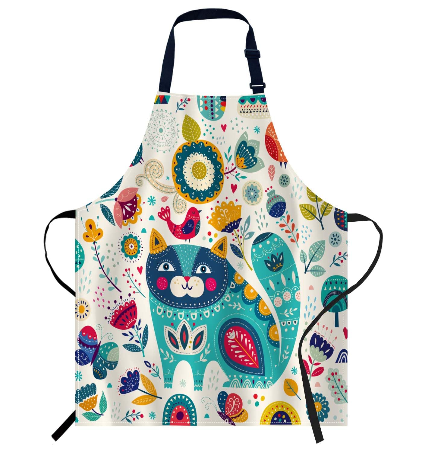 Smooffly Colorful Blue Cat Apron - Unisex Adjustable Bib Apron for Home, Kitchen, Restaurant, Coffee House