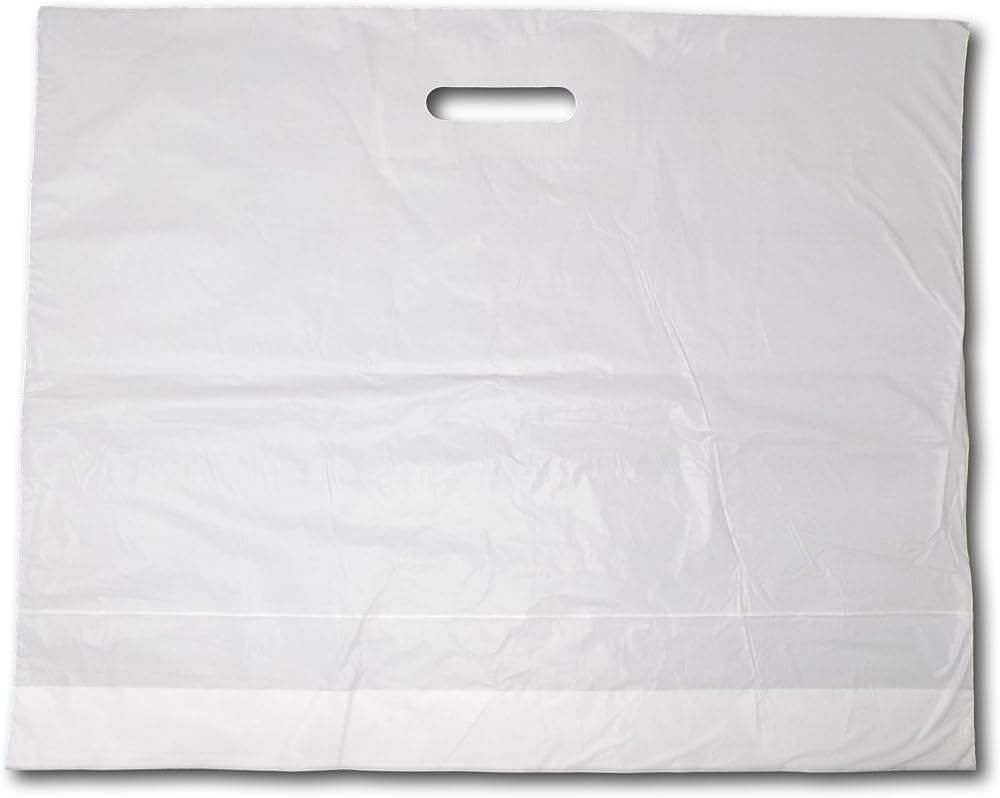 EPOSGEAR 100 x Extra Large 22"x18"x3" White Patch Handle Plastic Carrier Bags