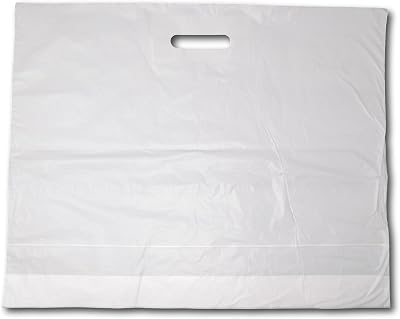 EPOSGEAR 100 x Extra Large 22"x18"x3" White Patch Handle Plastic Carrier Bags