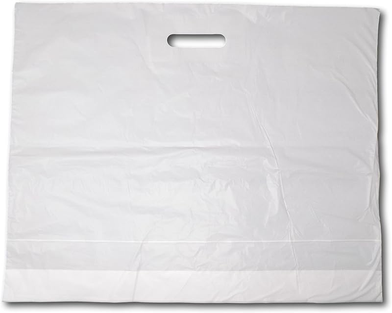 EPOSGEAR 100 x Extra Large 22"x18"x3" White Patch Handle Plastic Carrier Bags