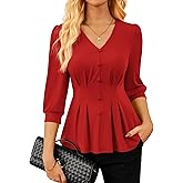 GRACE KARIN Women Business Casual Tops, 2026 Spring Trendy Dressy Blouses, 3/4 Sleeve Peplum Work Shirts V Neck Office Outfit