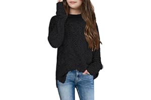 GAMISOTE Girl's Fuzzy Warm Sweater Crew Neck Chunky Side Slit Jumper Pullover Outwear