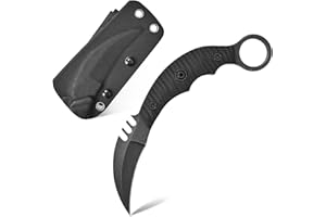 Ccanku C1396 Fixed Blade Knife, K110 Black Stonewashed Steel Blade Two Tone G10 Handle Claw Teeth Knife for Outdoor Survival Hiking Camping with Kydex Sheath(Black)
