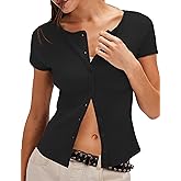 Micoson Button Down Shirts for Women Y2k Short Sleeve Ribbed Tops Lightweight Summer Cardigan Cute Trendy 2026