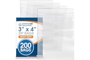 Spartan Industrial - 200 Count - 3” X 4” (4 Mil Heavy Duty) Thick Clear Plastic Reclosable Zip Poly Bags with Resealable Lock