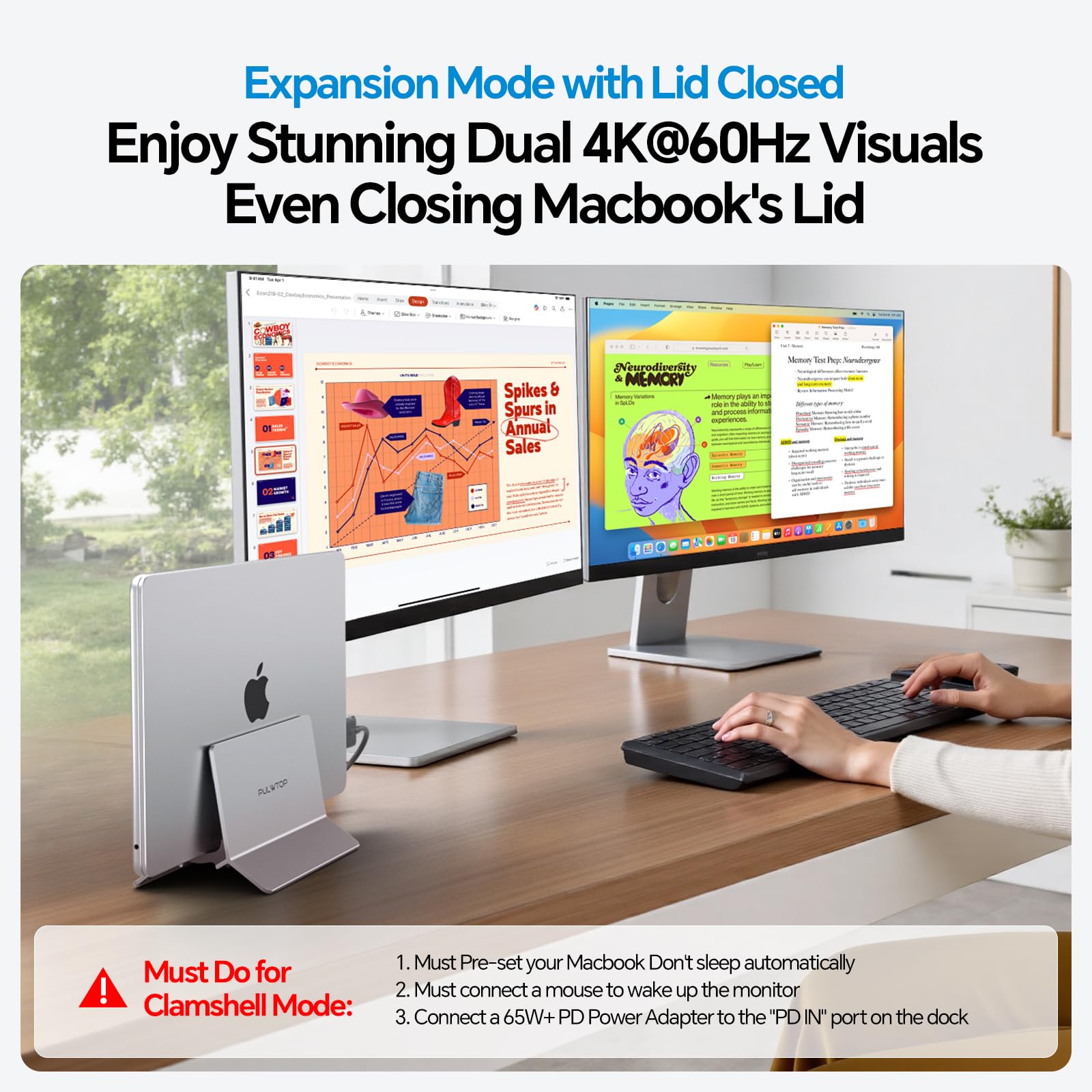 MacBook Dockingstation für Dual Monitore, Dual USB-C Laptop Docking Station mit 2 HDMI 4K@60Hz, USB A/C 10 Gbit/s, Ethernet, NVMe SSD Gehäuse, SD/TF Vertical Dock Ständer für MacBook Air/Pro M3 M4 M5 9