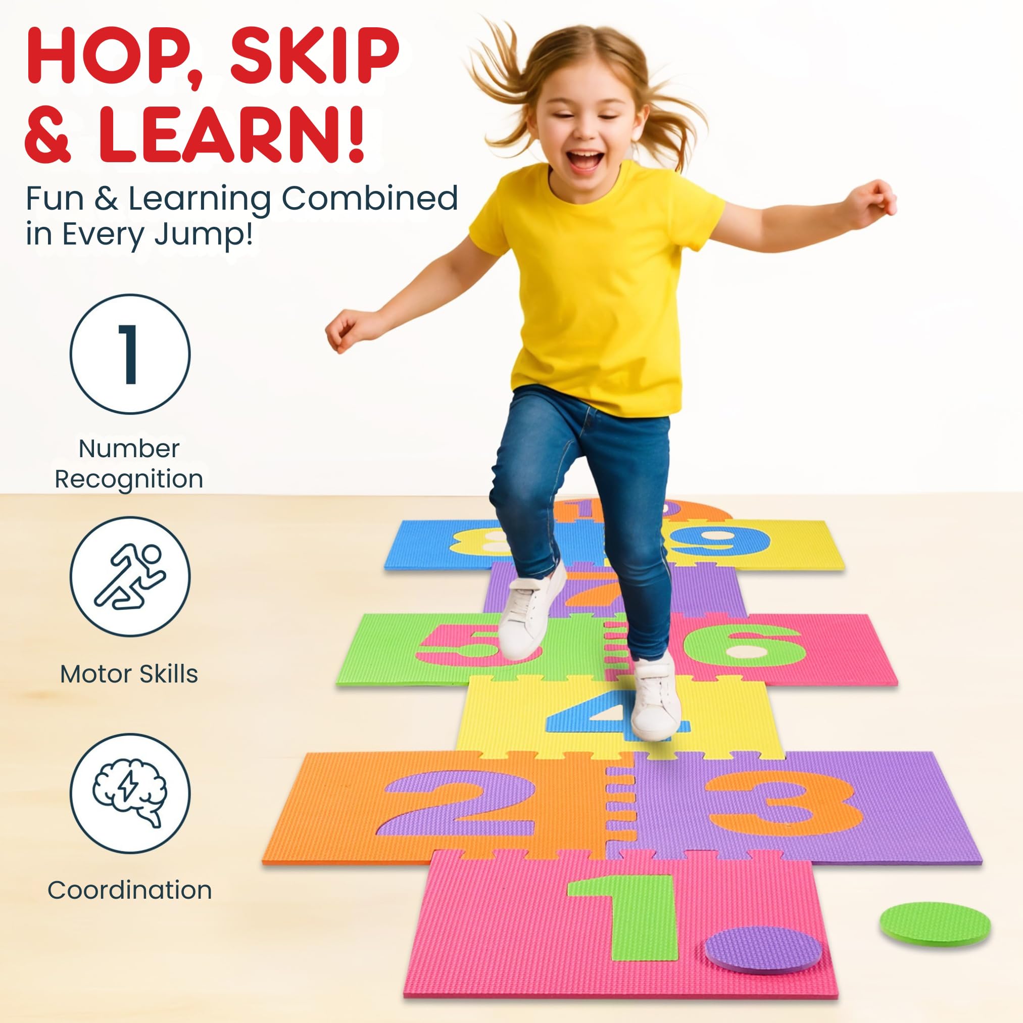 Hopscotch Playmat Foam Interlocking Puzzle Floor Mat - 10 Large Number Tiles (12