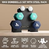 PhysKcal Dumbbells Set of 6 with Steel Rack 1kg 3kg 5kg Blue Neoprene view 2