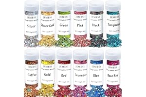 Holographic Chunky Glitter, JEMESI 12 Color Chunky Glitter for Resin, Cosmetic Craft Glitter Set for Epoxy Resin, Tumblers, Slime, Body, Face, Nail, Wedding Festival Party Decoration(Each 0.42oz)