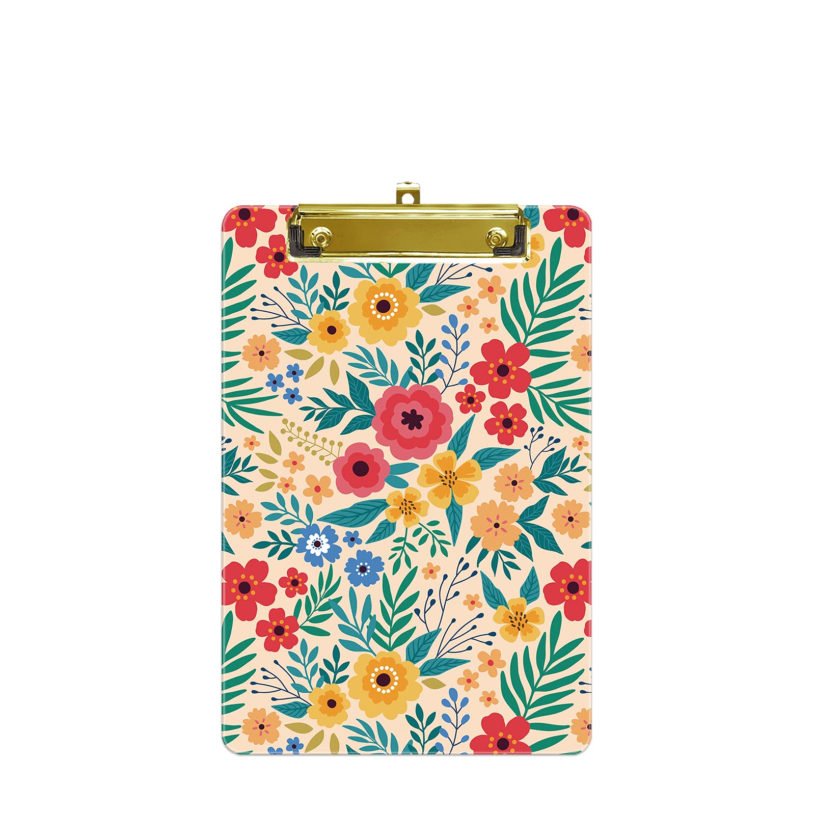 Hnogri Small Plastic Clipboard, Fashion Design A5 Size Memo Clipboards for Students, Kid, Women, Office, School, Low Profile Clip, Cute Custom Pattern, Mini Clipboard Size 6" x 9", Lovely Flowers