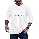 VOGSTART Mens Graphic Tshirt Casual Print Stretchy Long Sleeve Crewneck Tee Shirt (S-XXL)