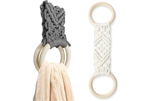 Huakaile 2 Pieces Kitchen Crochet Towel Holder Rings Loop, Handmade Macrame Dish Towel Hanger for Kitchen Counter Stand Oven 