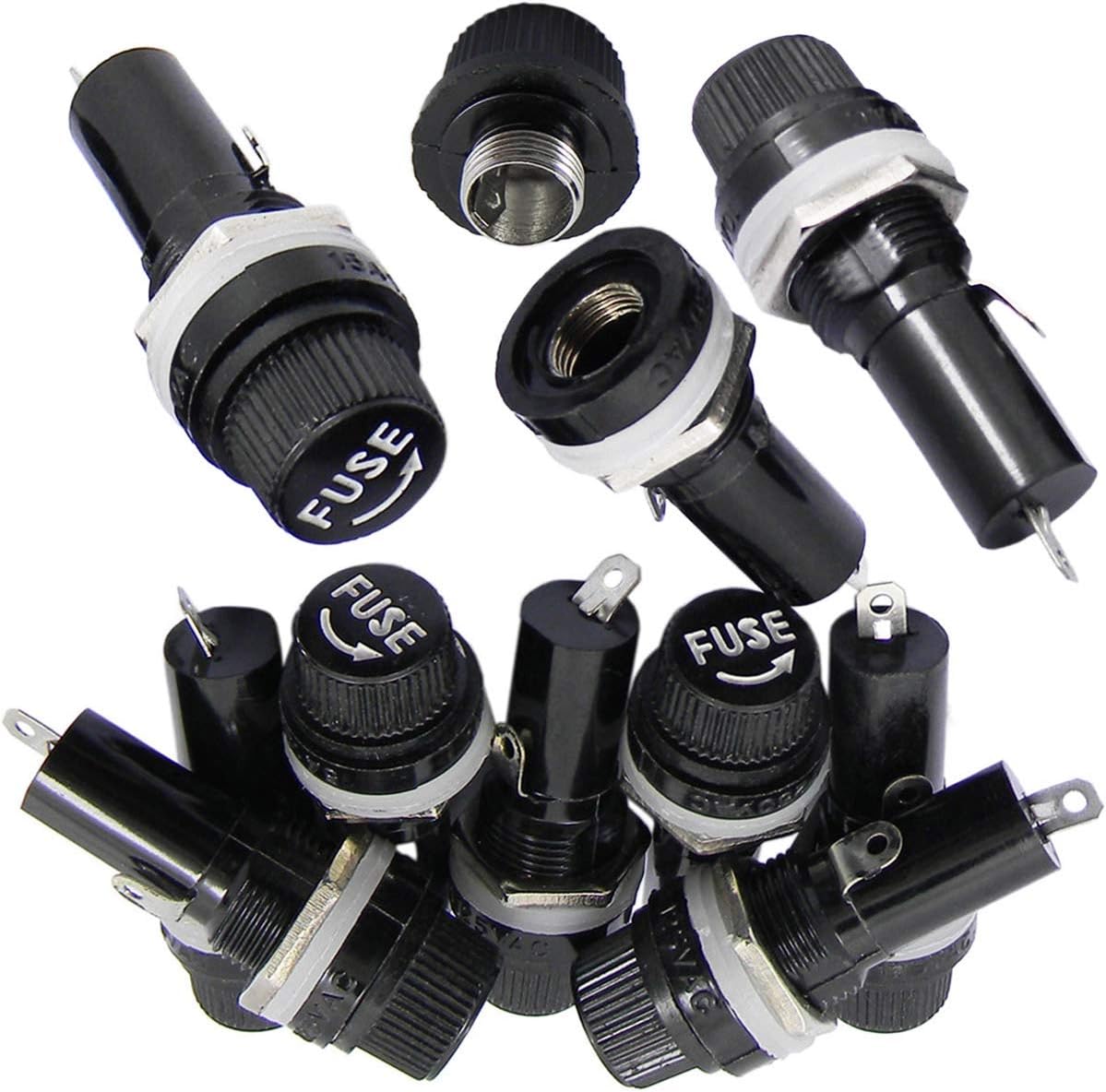 QY 10PCS Black AC 125V/15A 250V/10A Electrical Panel Mounted 6 X 30mm Fuse Holder Glass Fuse Tube Protector for Radio Auto Stereo