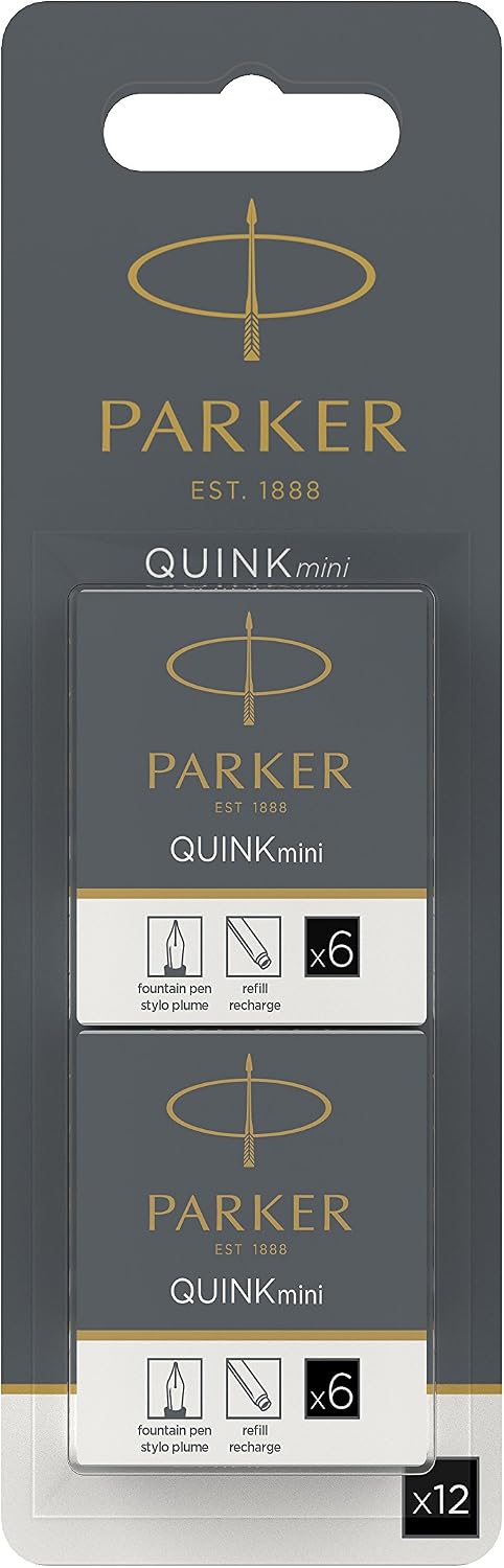 PARKER QUINK Mini Fountain Pen Ink Refill Cartridges, Black, 12 Count