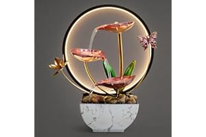 Pink Indoor Table Top Indoor Relaxation Water Fountain, Waterfall, Small Fountains with LED Lights Zen Meditation Fountains.