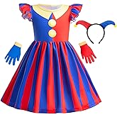 ZaisuiFun Girls Circus Dress with Hairband and Gloves | Clown Costume Set for Toddler Kids, Red and Blue Outfit for Halloween, Birthday, Theme Parties, Christmas, Jester Role Play