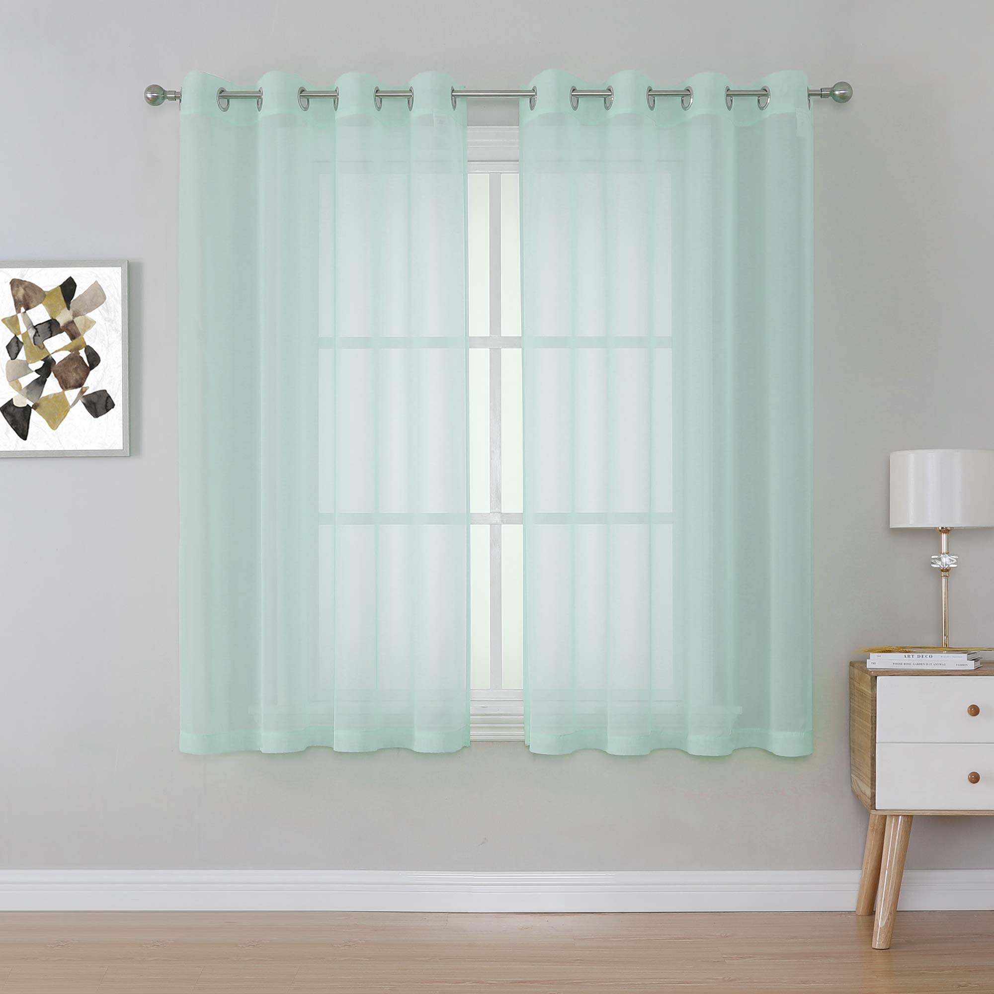 KEQIAOSUOCAI Aqua Sheer Curtains -Seafoam Green Grommet Voile Sheer Drapes Airy Curtain Panels with Light Filtering Window Treatment for Boy's Bedroom(2 Pieces,54 Wide x 63 Long inches)