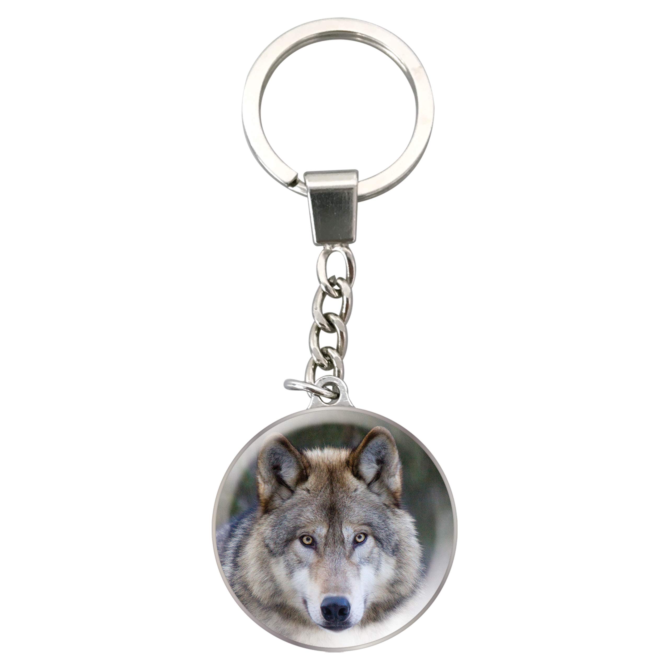 Magnidome Deluxebase Wolf Keychain – Crystal Glass Dome Animal Key Ring with Stainless Steel Chain, Cute Wolf Key Holder for Fun Bag Charms and Novelty Gifts.