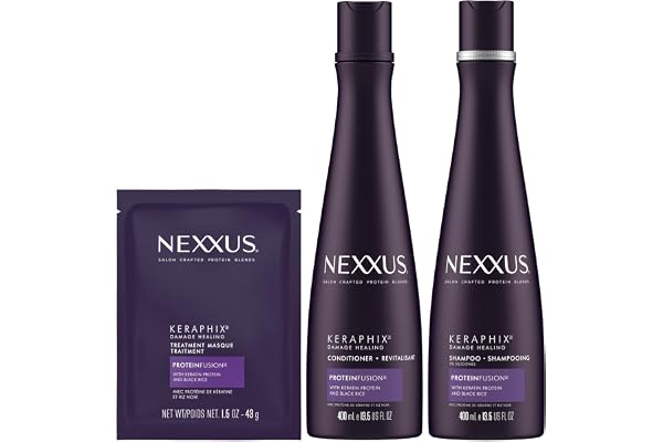 Nexxus Keraphix Gift Set for Damaged Hair with Shampoo, Conditioner and Treatment Masque made with Keratin Protein and Black
