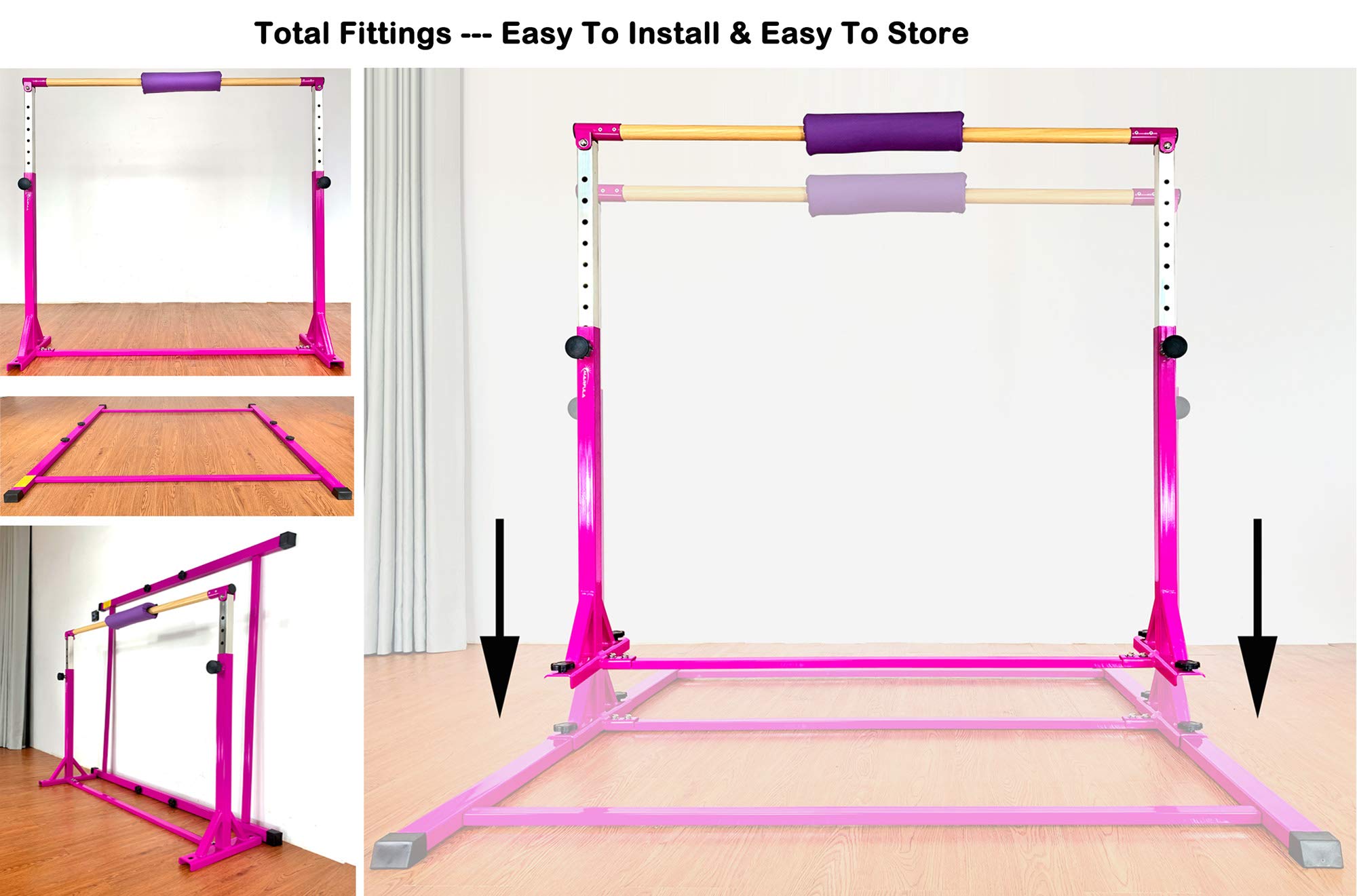 MARFULA Adjustable Gymnastics Bar Kip Bar with Fiberglass Rail & 304