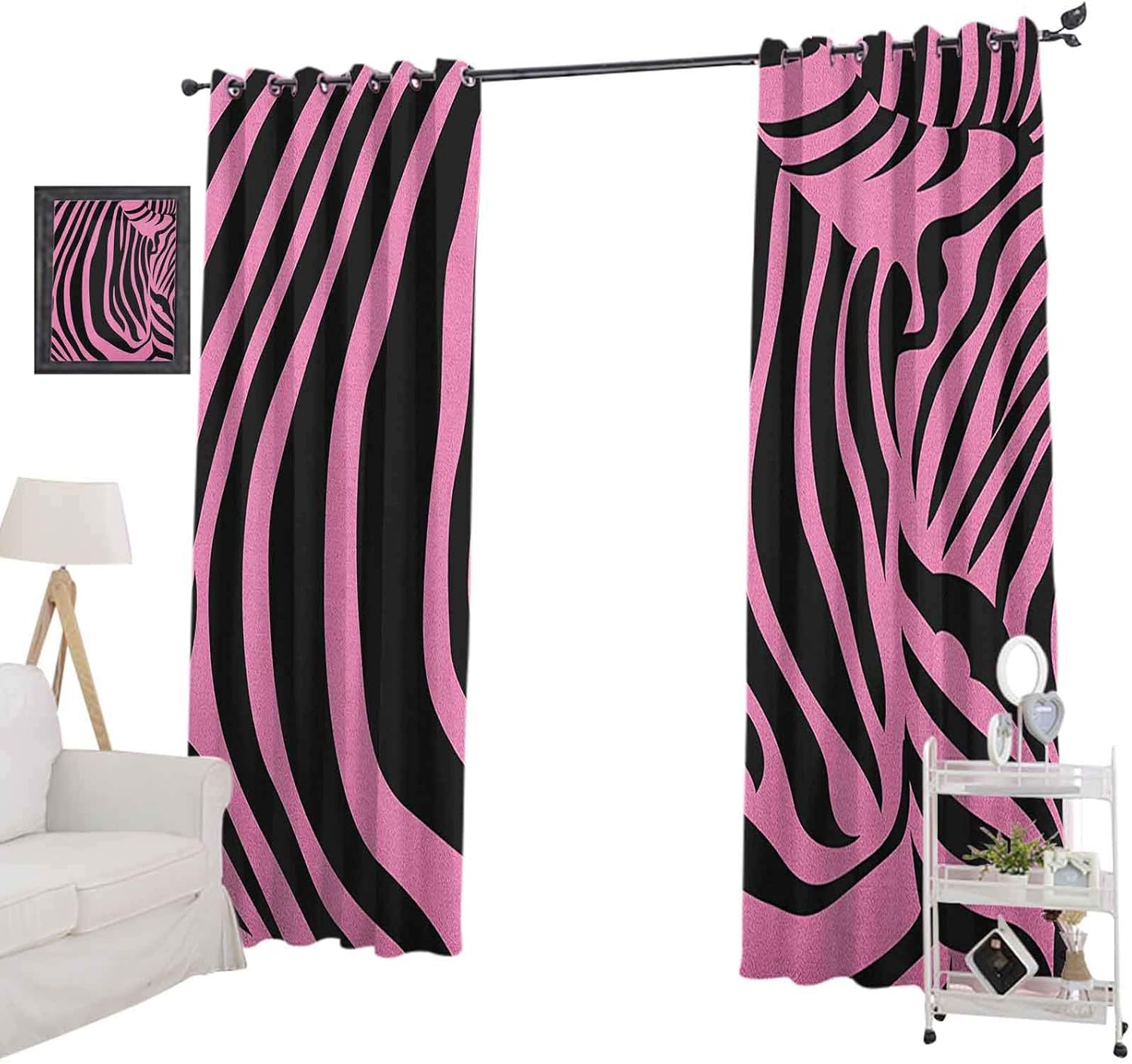 YUAZHOQI Pink Zebra Window Curtain DrapeVibrant Background Zebra Skin