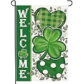 LosFong Welcome St Patricks Day Garden Flag 12x18 Inch Double Sided Lucky Clovers Shamrocks Small Yard Flag for Outside Decoration
